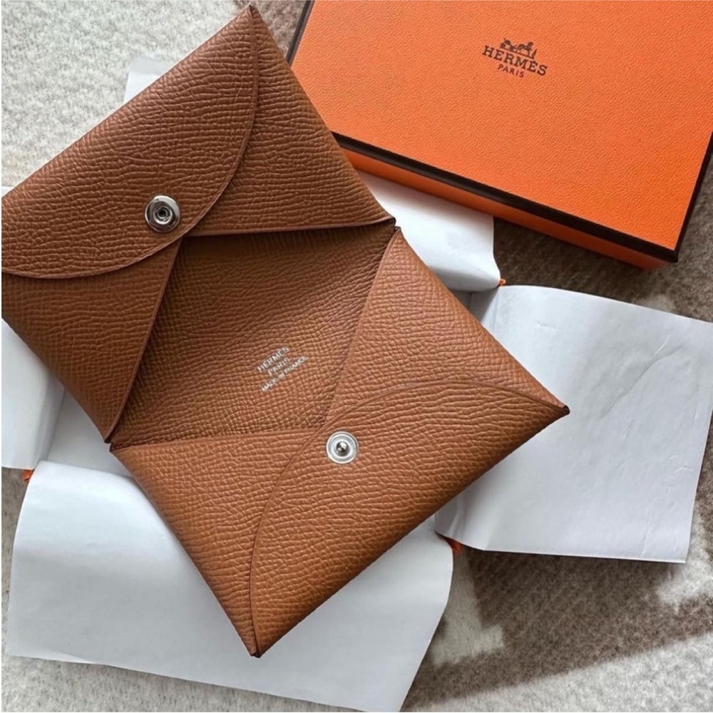 BNIB Hermes Calvi gold cardholder wallet